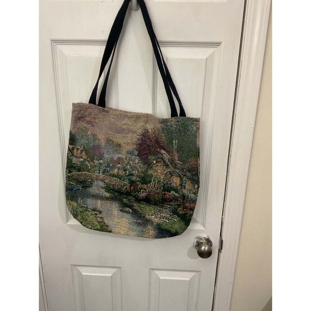 Tapestry Tote Bag Artwork "Lamplight Bridge" by artist Thomas Kinkade Christian
